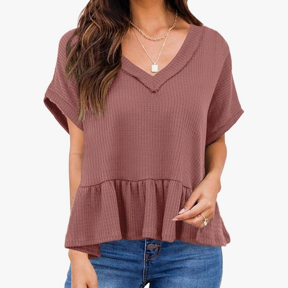 Amazon Pink Cuffed Sleeve Peplum Blouse